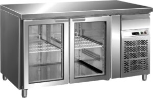Pro Kühltisch mit 2 Glastüren und kleine Schublade GN1/1 1360x700x860mm