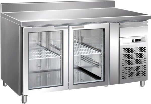 Pro Kühltisch mit Aufkantung, 2 Glastüren und kleine Schublade GN1/1 1360x700x860mm