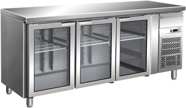 Pro Kühltisch mit 3 Glastüren und kleine Schublade GN1/1 1795x700x860mm