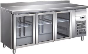 Pro Kühltisch mit Aufkantung, 3 Glastüren und kleine Schublade GN1/1 1795x700x860mm