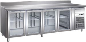 Pro Kühltisch mit Aufkantung, 4 Glastüren und kleine Schublade GN1/1 2230x700x860mm