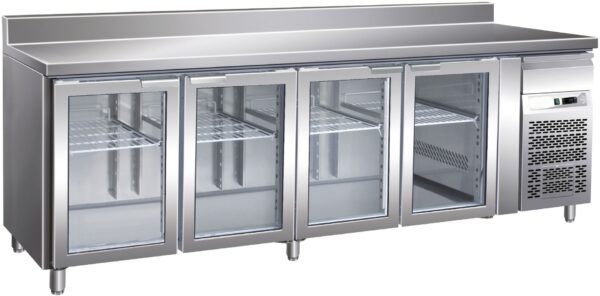 Pro Kühltisch mit Aufkantung, 4 Glastüren und kleine Schublade GN1/1 2230x700x860mm
