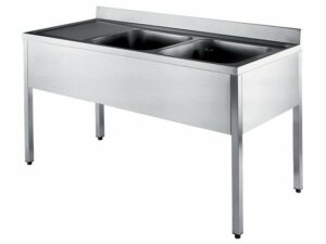 Spülschrank mit 2 Becken links ohne Unterboden und mit Aufkantung 1400x700x850mm