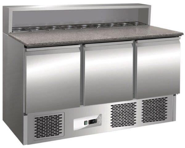 Pro Pizzatisch mit 3 Türen und Granitplatte 1365x700x1100 mm