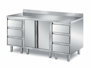 Pro Arbeitsschrank mit 1 Tür, seitlich mit je 3 Schubladen und mit Aufkantung 1200x700x850mm