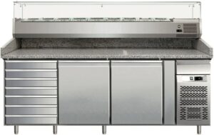 Pro Pizzatisch mit Schubladen und 2 Türen und mit Aufsatzvitrine 2020x800x1000 mm