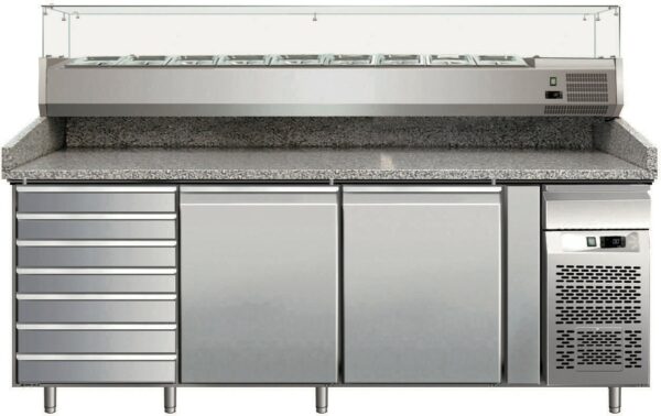 Pro Pizzatisch mit Schubladen und 2 Türen und mit Aufsatzvitrine 2020x800x1000 mm